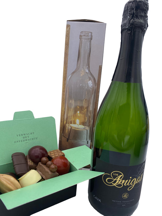 Kerstpakket met Cava, Visser Chocolade en Bottle light